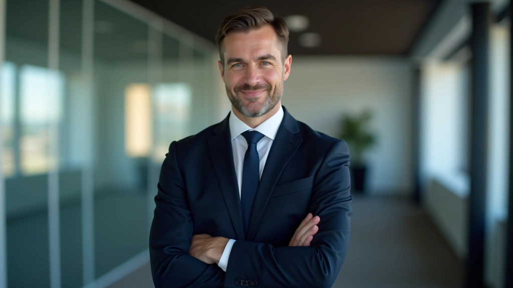 Person in professioneller Kleidung sitzt selbstbewusst in einem Konferenzraum